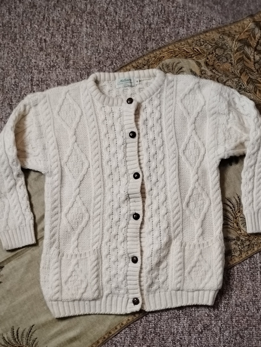 MillarsCream Cable Knit Wool Button-Front Women’s Sweater Cardigan